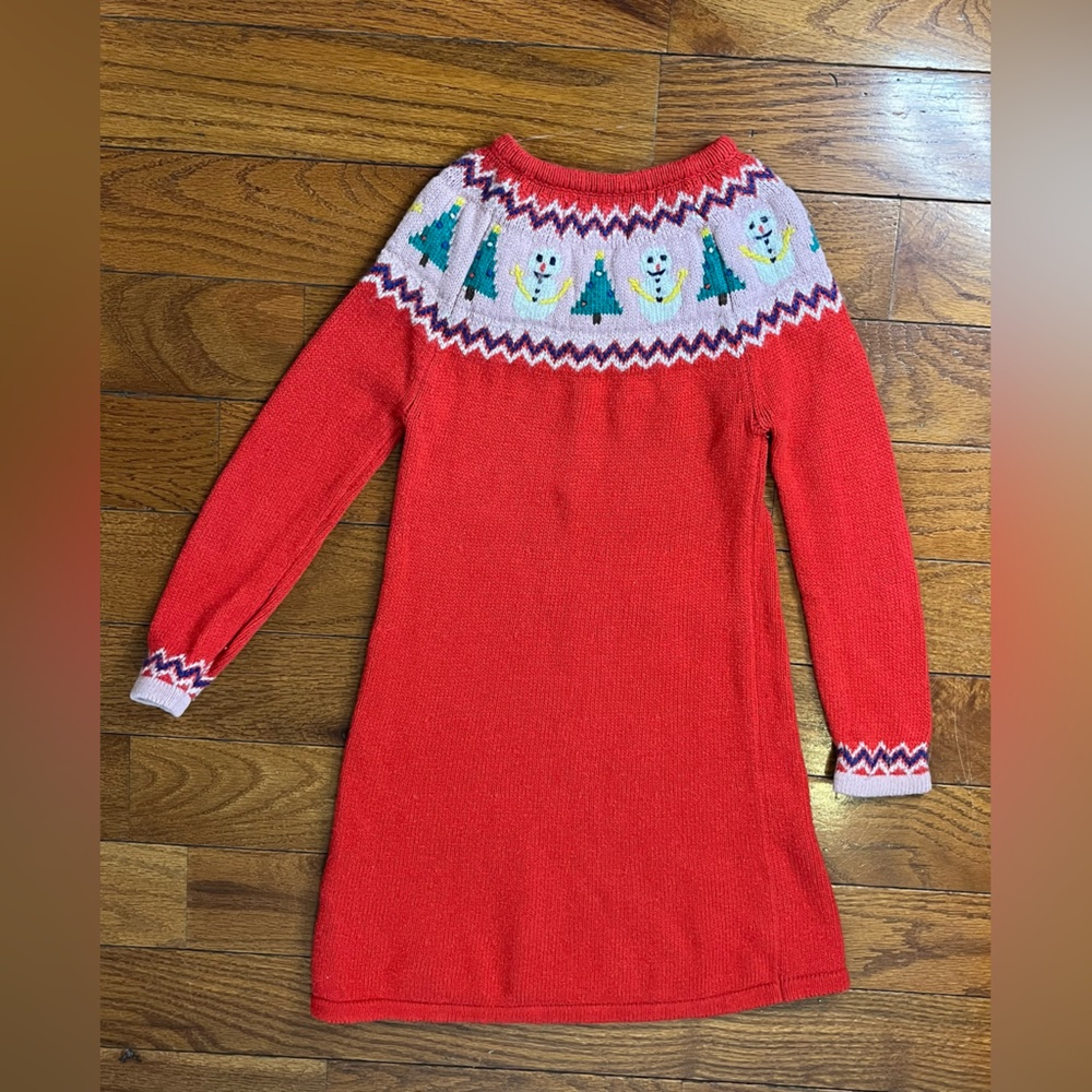 Mini Boden Red Fair Isle Sweater Dress Snowman Christmas Holiday Girls 5–6Y - Picture 2 of 4